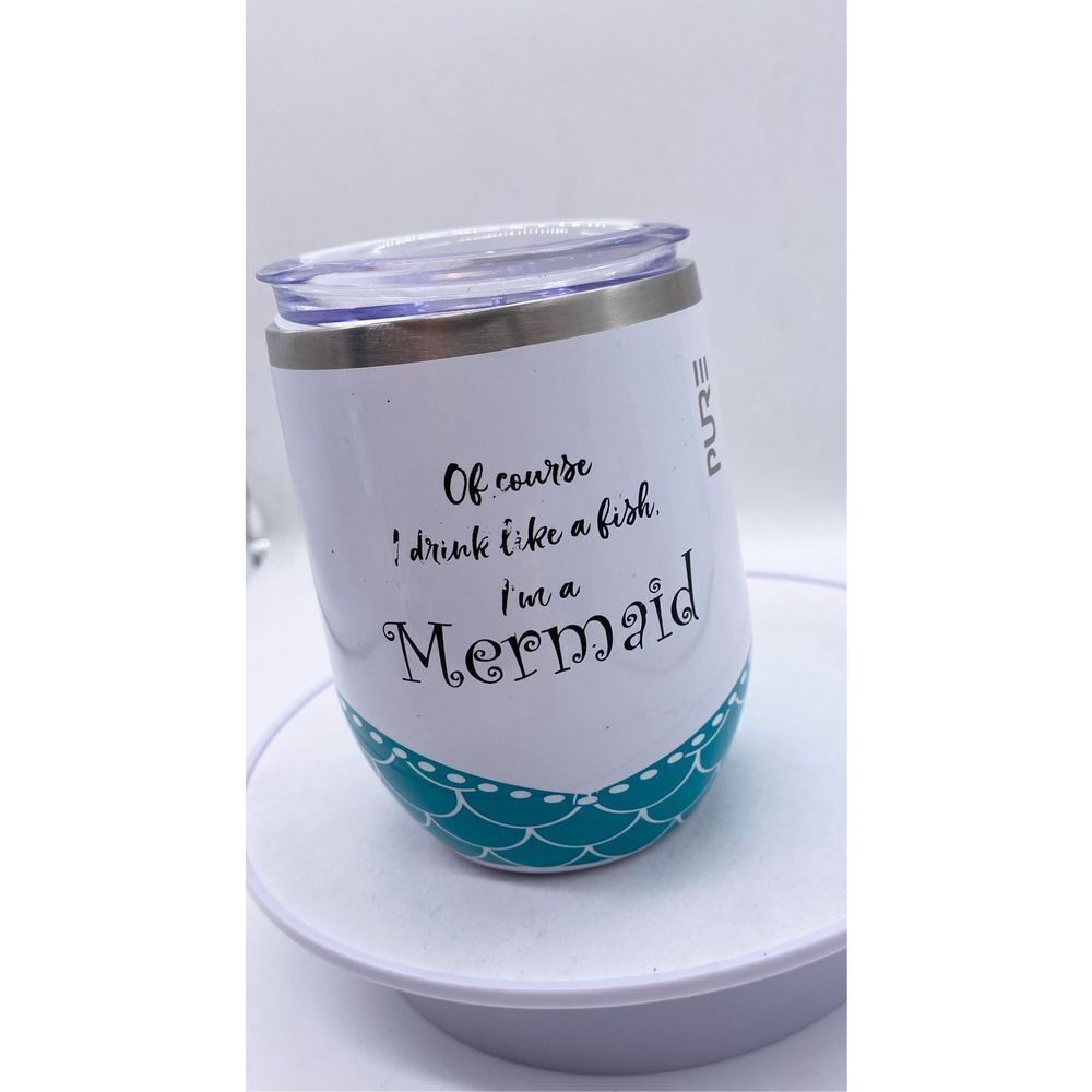 Pure Wine Tumbler Coffee Travel Mug Glass I Drink Like A Fish I'm A Mermaid NWOT